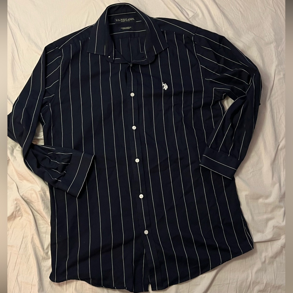 U.S. Polo Assn. Blue and White Casual Button Down Shirt